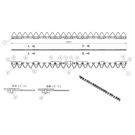 Mowerknife with teeth 1,60m Aebi - 1007996KR