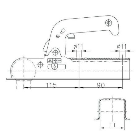 Tow ball coupler 800kg square - 1860740