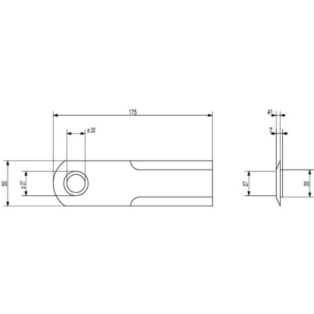 Nóż rozdrabniacza do słomy 175x50x4.5 mm średnica 20 mm - 193361A1N