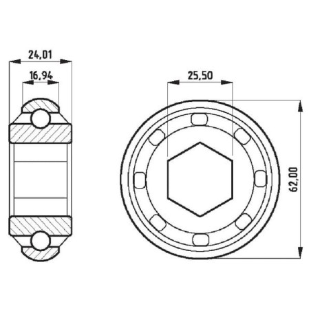 Łożysko kulkowe zwykłe 25.5x62x24 mm Kramp - 3045JD9313