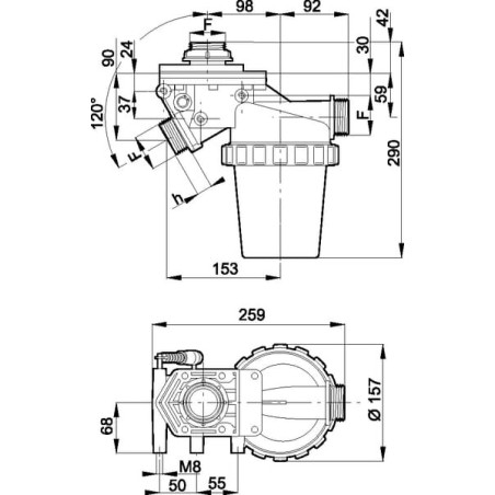 Suction filter 1 1/2 inch 5 3-way - 320103