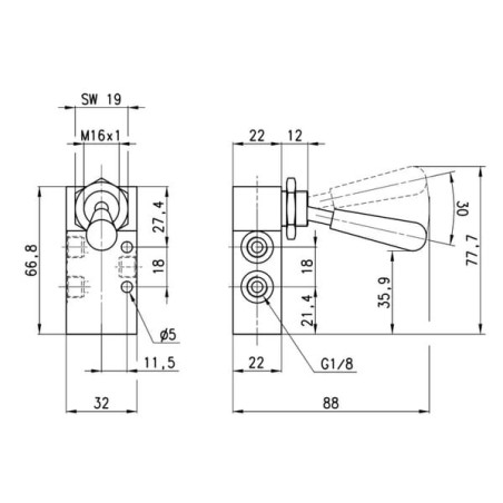Valve, 3/2 handlever - 338900