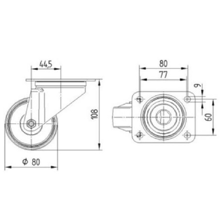 Lenkrolle mit Polyurethan-Lauffläche - 3470UAR080P62