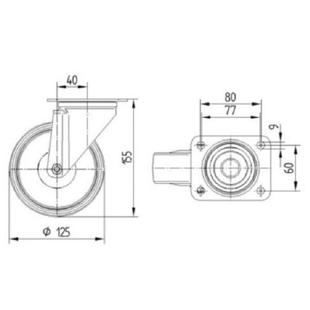 Lenkrolle mit Polyurethan-Lauffläche - 3470UAR125P62