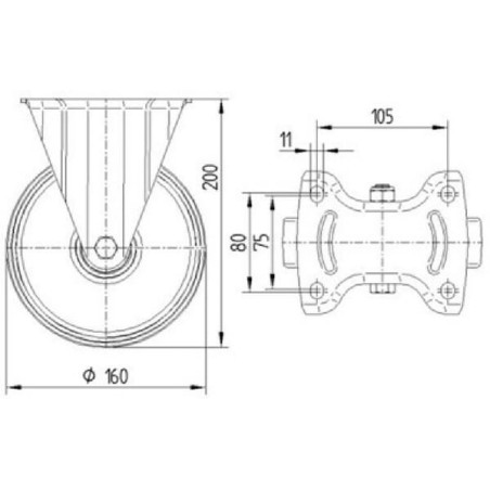 Bockrolle 160mm Polyamidfelge - 3478UOR160P63