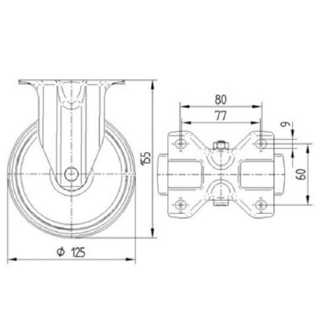 Bockrolle 125mm Polyamidfelge - 3478UOJ125P62