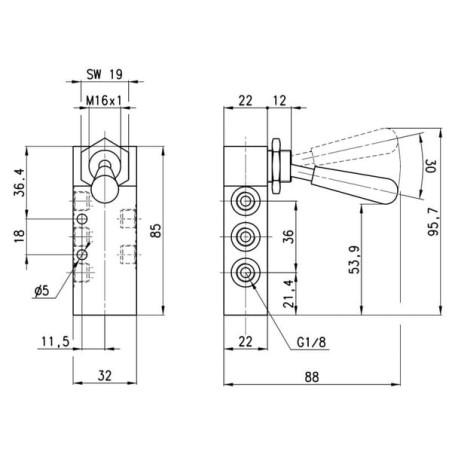 Valve, 5/2 handlever - 358905