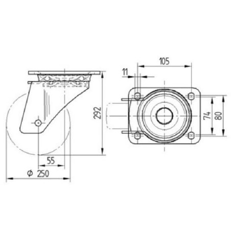 Lenkrolle mit Polyurethan-Lauffläche - 4680ITP250P63