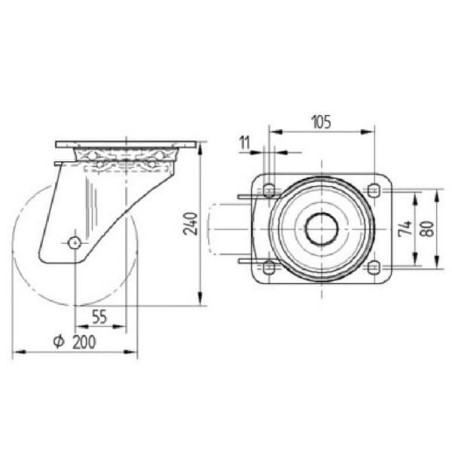Lenkrolle mit Polyurethan-Lauffläche - 4680ITP200P63
