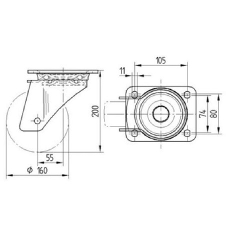 Lenkrolle mit Polyurethan-Lauffläche - 4680ITP160P63