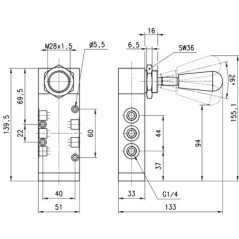 Valve, 5/3 handlever - 474900