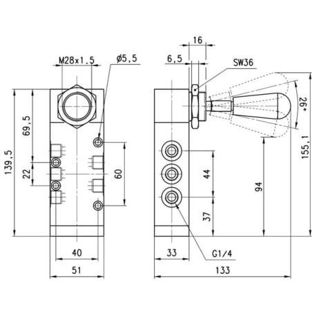Valve, 5/3 handlever - 474900