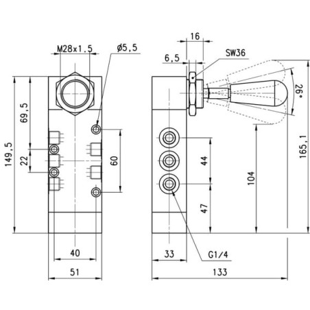 Valve, 5/3 handlever - 474905
