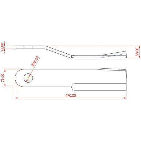 Flail blade curved 75x470 RH - 484075DN