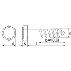 Wkręt do drewna 8x40 mm, 13 mm 6-kt. z łbem na klucz, stal, DIN571 Kramp - 571840P100