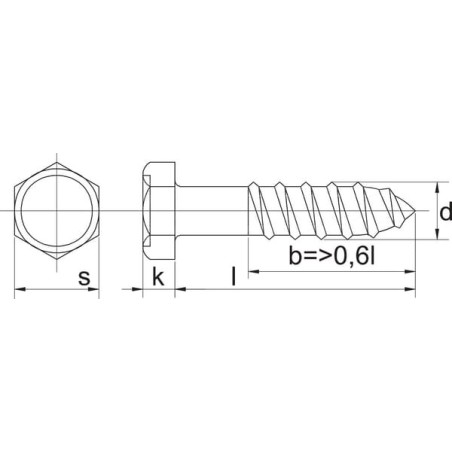 Wkręt do drewna 8x30 mm, 13 mm 6-kt. z łbem na klucz, stal, DIN571 Kramp - 571830P100