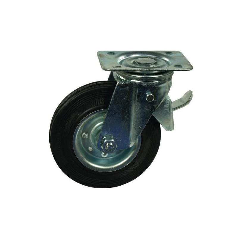 Koło metalowo gumowe skrętne z hamulcem 200 mm - 600200KR