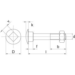 Śruba zamkowa DIN603 M8x45 mm z nakrętką, ocynk kl. 4.6 Kramp - 603845