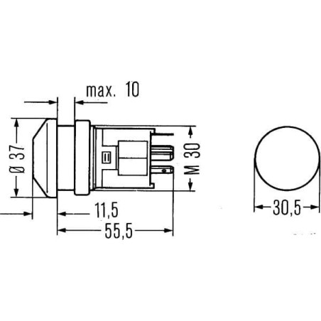 Hazard light switch, push switch, 12V, halogen, with bulb - 6HF003916031