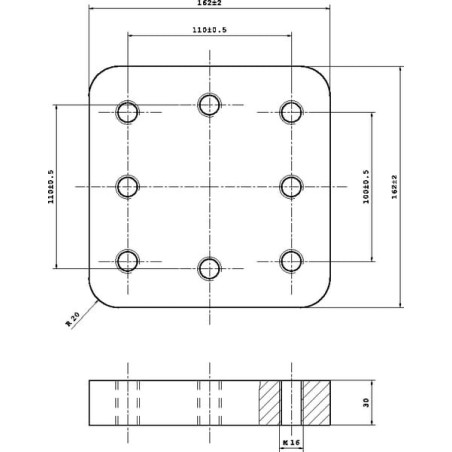 Weld on Mounting plate 110x100mm 8x M16 - 80000616