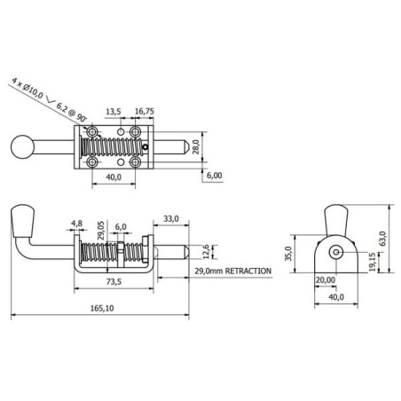 Spring-loaded bolt, zinc 12mm - 837001