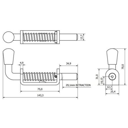 Spring-loaded bolt, zinc 12mm - 836001