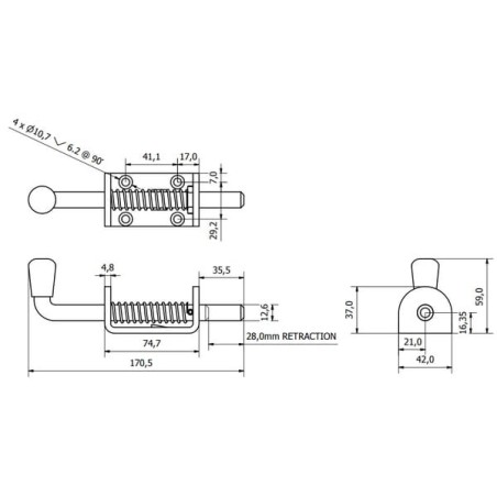Spring-loaded bolt, zinc 12mm - 84001A