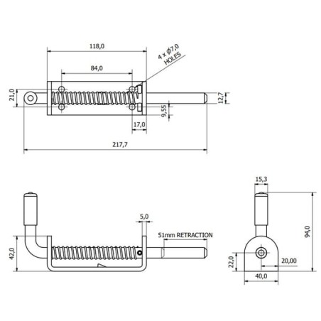 Spring-loaded bolt, zinc 12mm - 841001