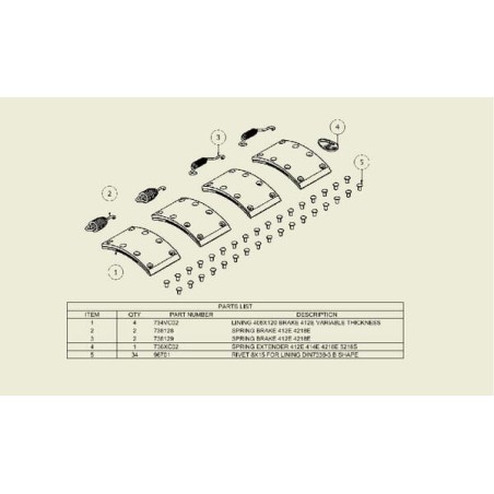Brake lining set 406x120 - 9RH0034
