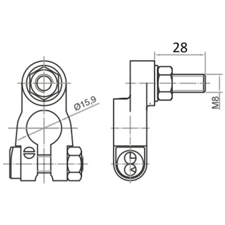 Battery terminal threaded M8 length 28, negative - BA5002