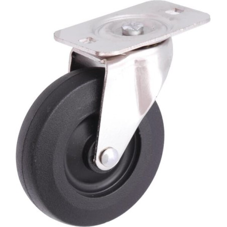 Caster wheel swivel, rubber wheel diameter 76, plate fitting, MVP - BE26001