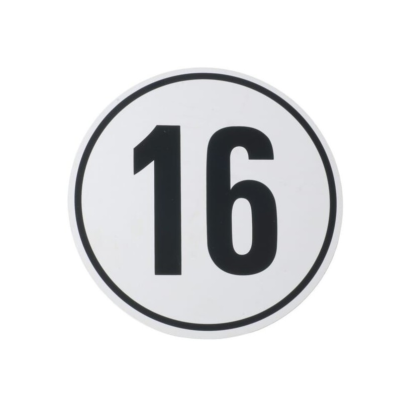 Naklejka z ograniczeniem prędkości pojazdu 16 km/h średnica 200 mm - BF16 Naklejka z ograniczeniem prędkości pojazdu 16 km/h średnica 200 mm - BF16