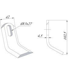 Nóż, prawy 42x103 mm duży Mott - CK2100