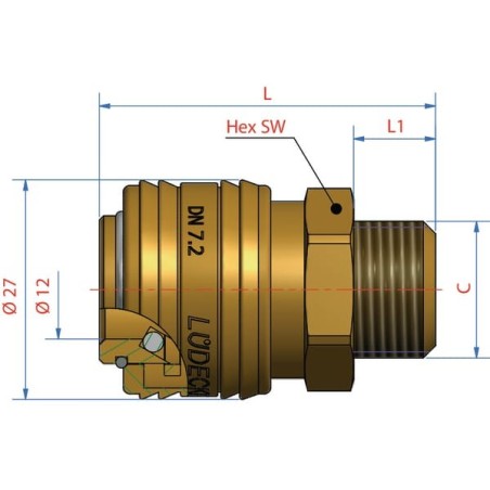 Quick release coupling with M18x1.5mm male thread - ES1815A