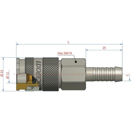 Quick release coupling with 13mm hosetail - ESAI13T
