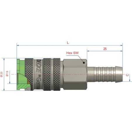 Quick release coupling with 10mm hosetail - ESAC10T
