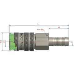 Quick release coupling with 8mm hosetail - ESAC8T