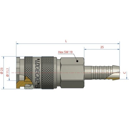 Quick release coupling with 8mm hosetail - ESOI8T