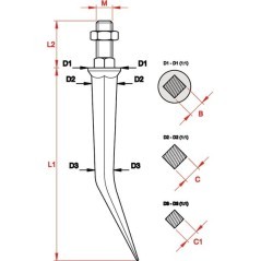 Zęby brony zagięte M16 16 mm Vk. - EZ2322001RSP