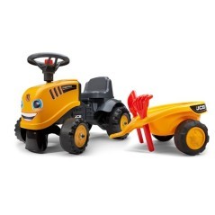 Jeździk JCB z przyczepą, grabiami i łopatą - F215C