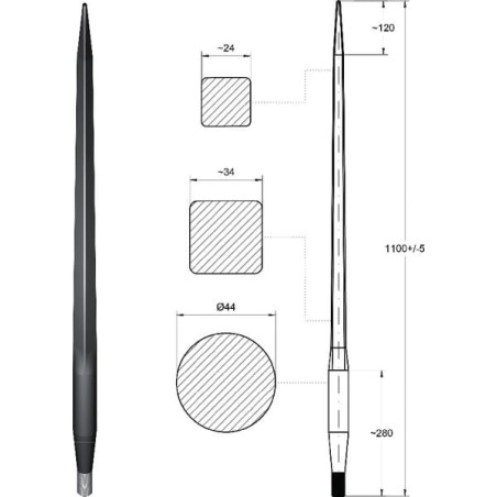 Frontladerzinken M28x1100mm - FT38