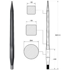 Frontladerzinken M28x820mm - FT25