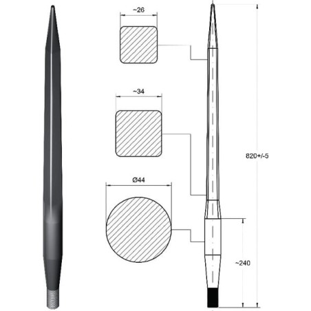 Frontladerzinken M28x820mm - FT25