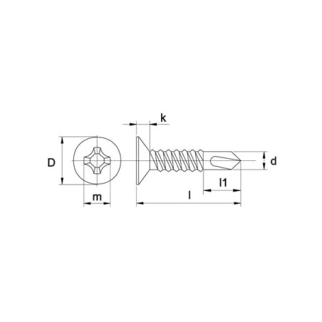 Wkręt do płyt gipsowo-kartonowych 3.5x35 mm PH2 z łbem stożkowym, stal, DIN18182 Kramp - GPSB3535P1000