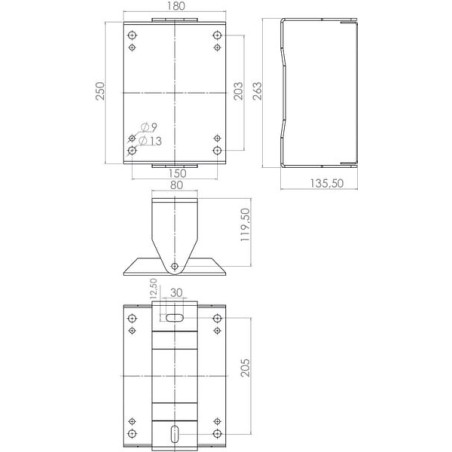 Wall swivel bracket 140x204mm SS - HD15