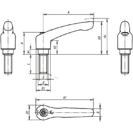 Dźwignia zaciskowa GR4 M12x60 uchylna czarna - K01224121X60