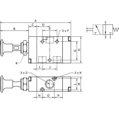 Lever valve 3/2-button 1/4 inch - MAB32M14NC