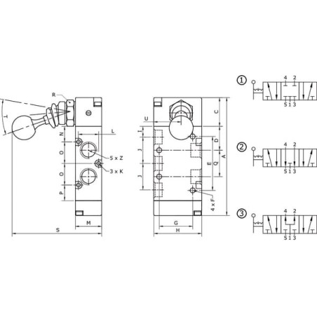 Lever valve 5/3-hand 1/8 inch - MAL53B18CC