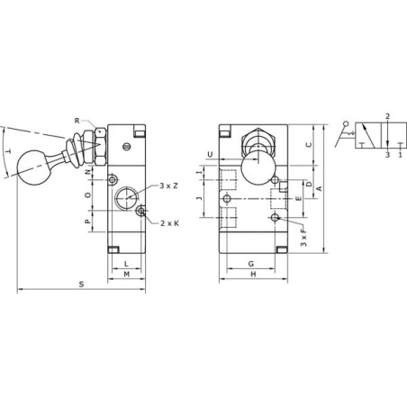 Lever valve 3/2-hand 1/4 inch - MAL32B14