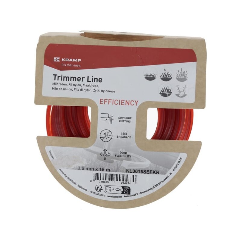 Trimmer line diameter 3mm 15m, square, red, Kramp Efficiency - NL3015SEFKR Trimmer line diameter 3mm 15m, square, red, Kramp Efficiency - NL3015SEFKR